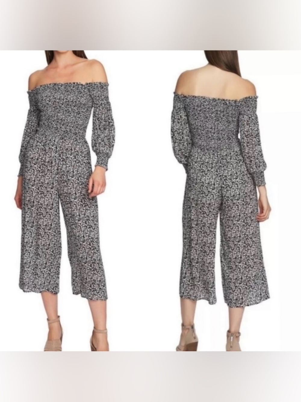 1. State Floral‎ Printed Smocked Long Sleeve Cropped Jumpsuit Medium